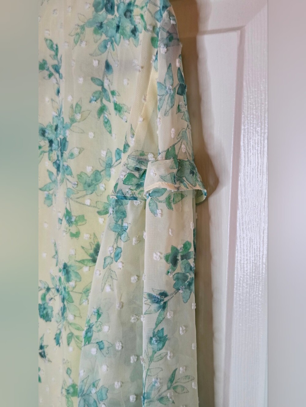 NWT CeCe L Swiss Dot Floral Ruffle Yellow Teal Blouse Shirt Romantic Lined Lslv - Picture 8 of 11